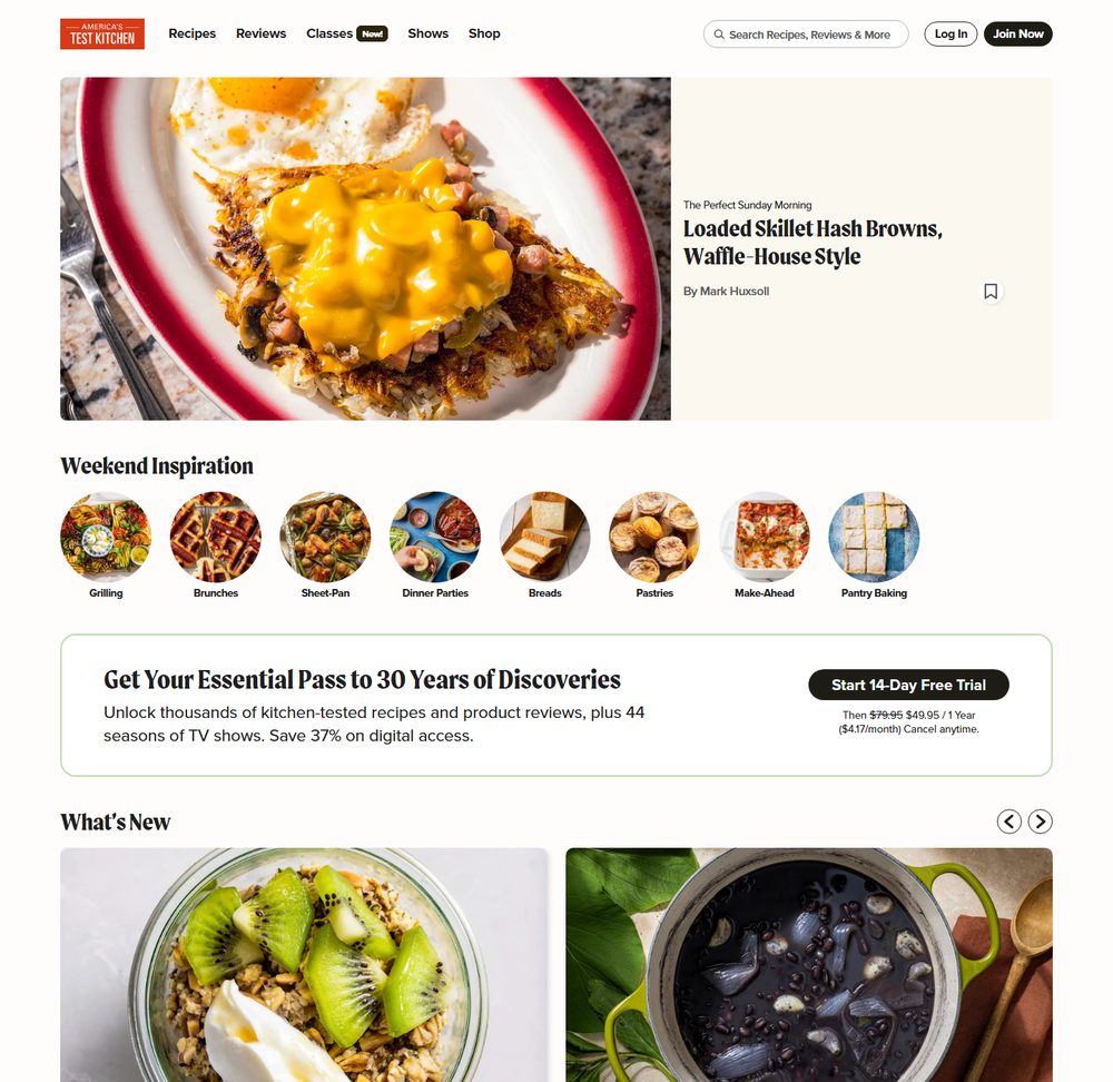 America's Test Kitchen homepage