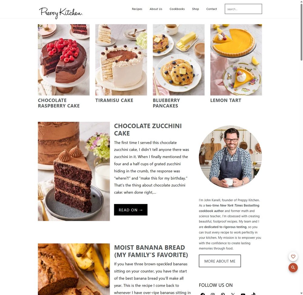 Preppy Kitchen homepage